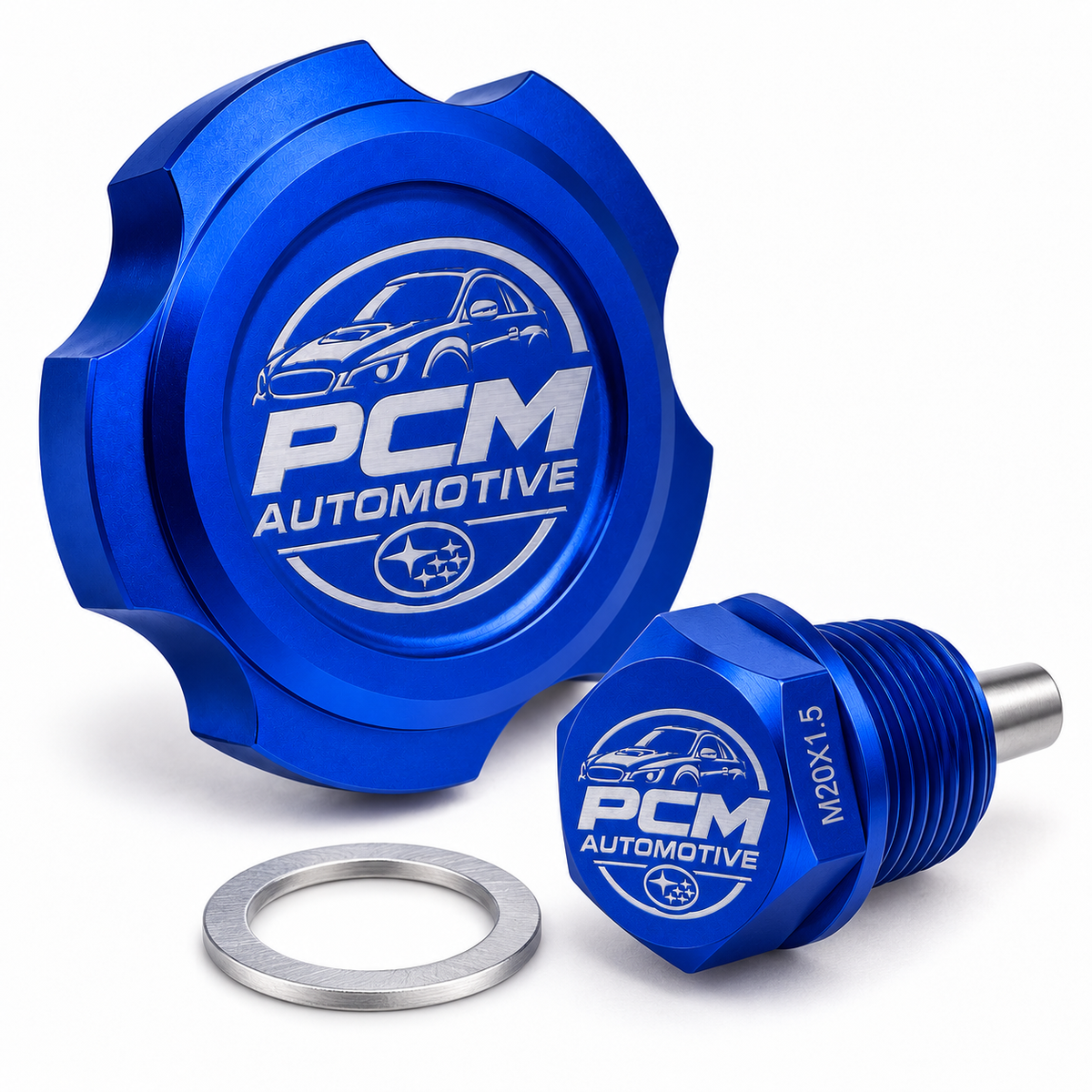 PCM Automotive Subaru EJ Billet Oil Cap & Magnetic Drain Plug Set – M20 × 1.5