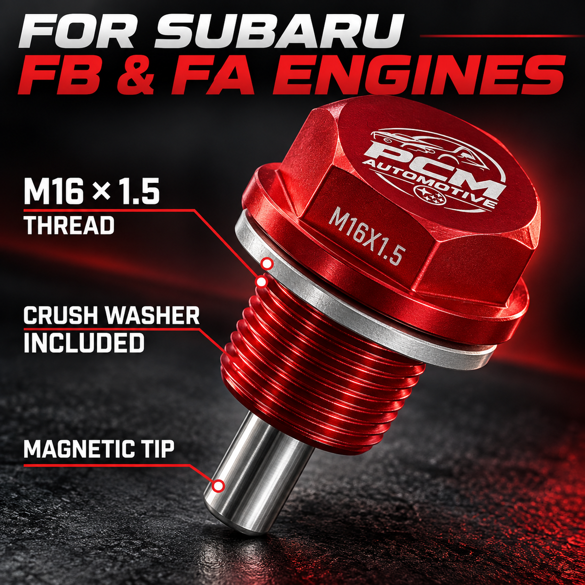 PCM Automotive Subaru FB/FA Magnetic Oil Drain Plug – M16 × 1.5