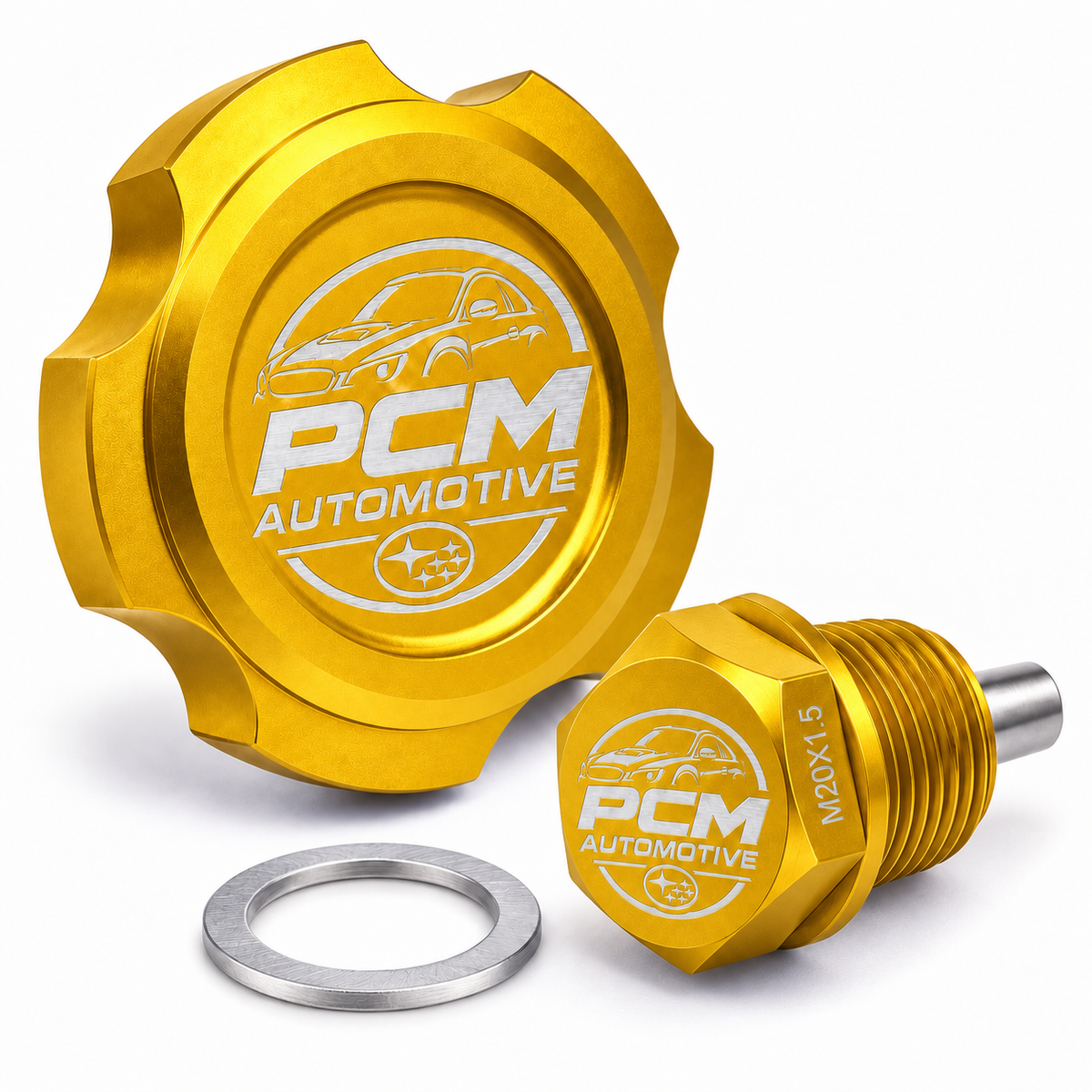 PCM Automotive Subaru EJ Billet Oil Cap & Magnetic Drain Plug Set – M20 × 1.5
