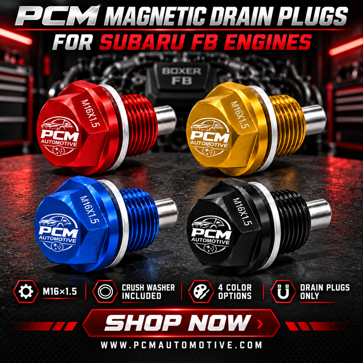 PCM Automotive Subaru FB/FA Magnetic Oil Drain Plug – M16 × 1.5
