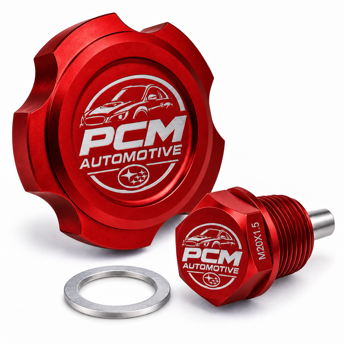 PCM Automotive Subaru EJ Billet Oil Cap & Magnetic Drain Plug Set – M20 × 1.5