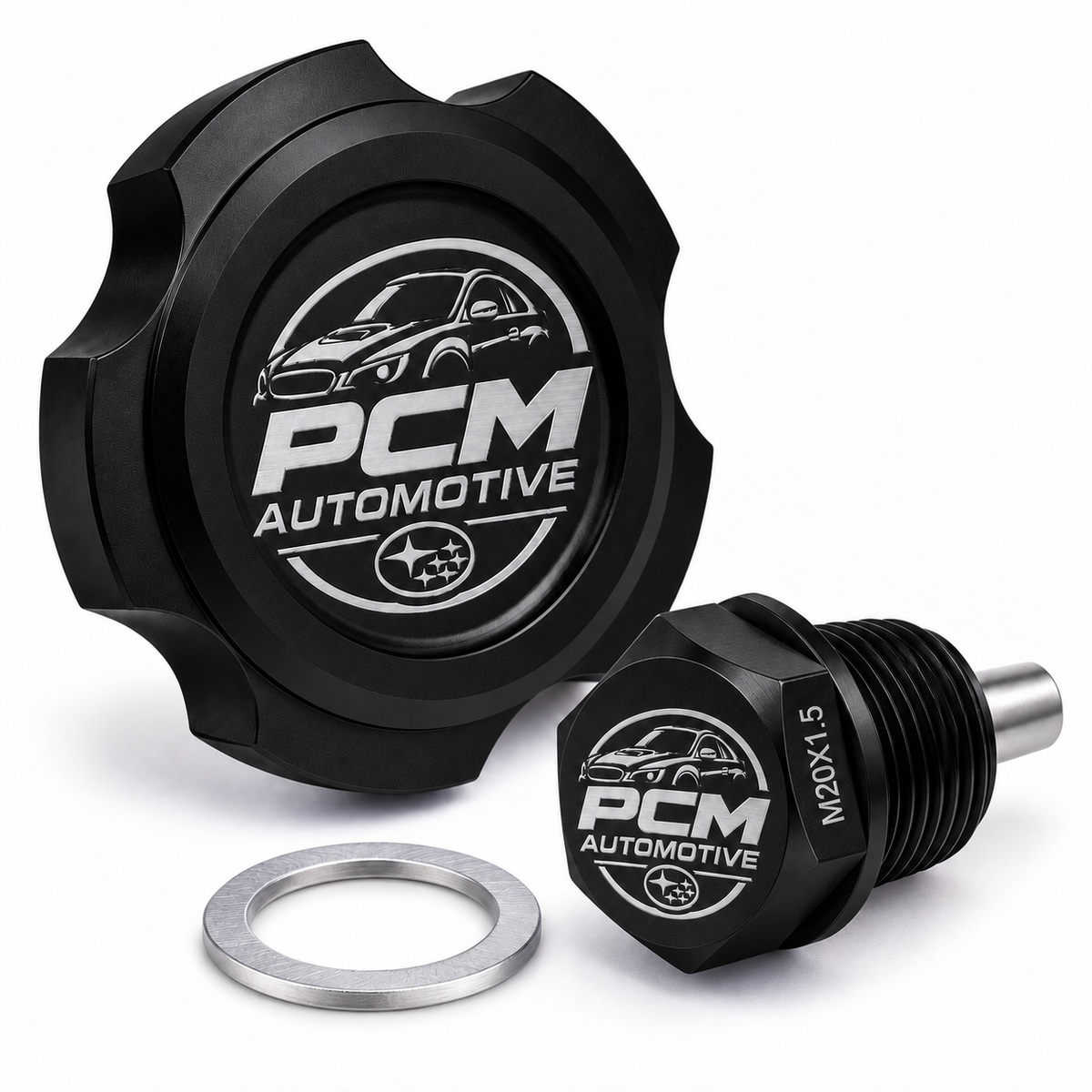 PCM Automotive Subaru EJ Billet Oil Cap & Magnetic Drain Plug Set – M20 × 1.5