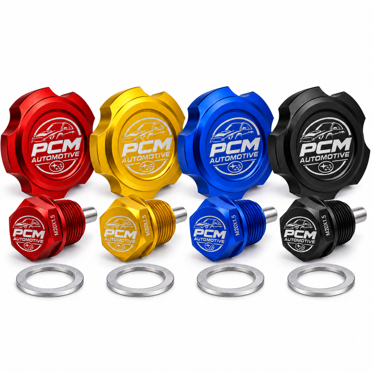 PCM Automotive Subaru EJ Billet Oil Cap & Magnetic Drain Plug Set – M20 × 1.5